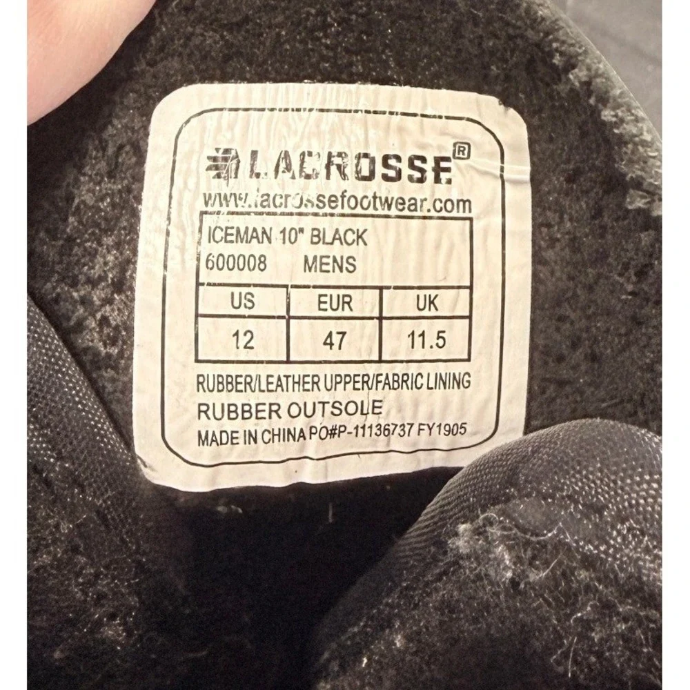 Lacrosse Mens Leather Iceman Winter Boots Size 12  Black Insulated Snow Duck